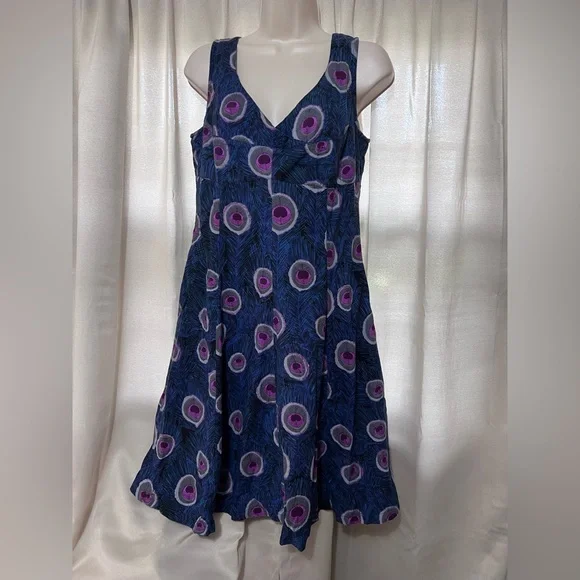 Apsara Dresses | Women's Apsara Blue and Purple Peacock Feather Design Summer Mini Dress | Color: Blue/Purple | Size: M | Trab100'S Closet